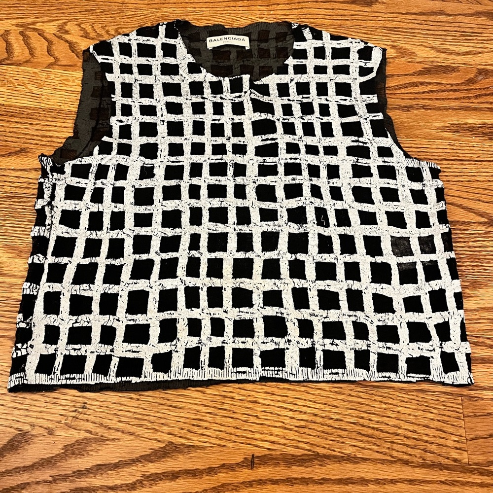 Balenciaga Black & White Grid Knit Tank